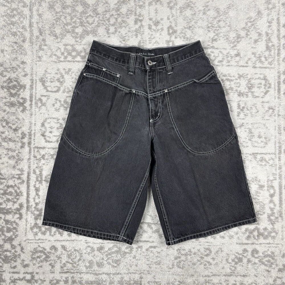 Vintage Anchor Blue Beyond Baggy Black Denim Jean Shorts Skater Y2K Size 32